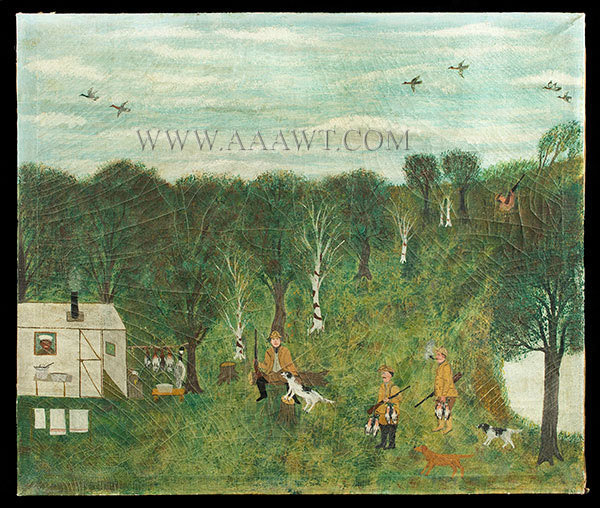 Folk Art, Hunting Camp Painting, Great Composition and Social Commentary
Anonymous, 1890ish, entire view